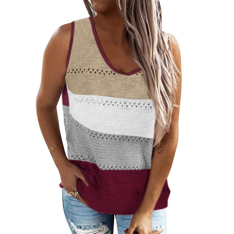 Fashion Tank Tops Sexy Crop Vest Solid Harajuku Female Off Shoulder Knitted Patchwork Summer Women Tops Hollow Out Camis Top 210515