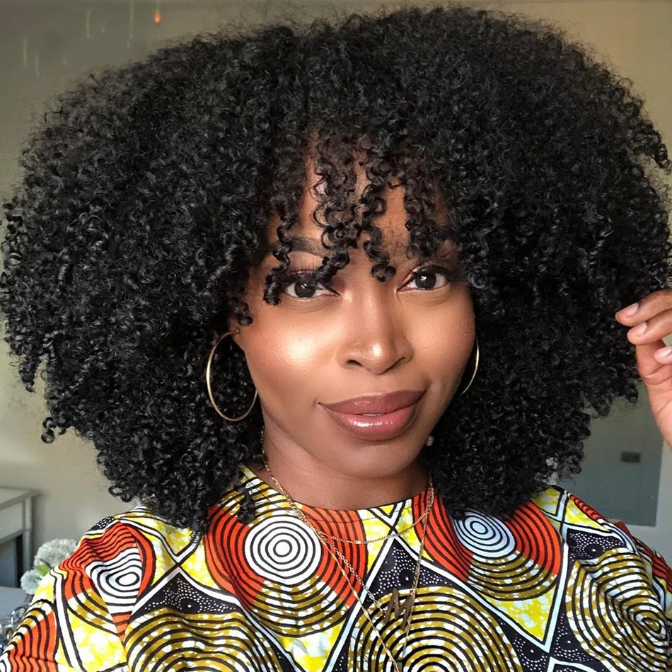 200 Density Short Afro Kinky Curly Remy Brazilian Human Hair Wigs With Bangs Full Lace Front Synthetic Wig For Women