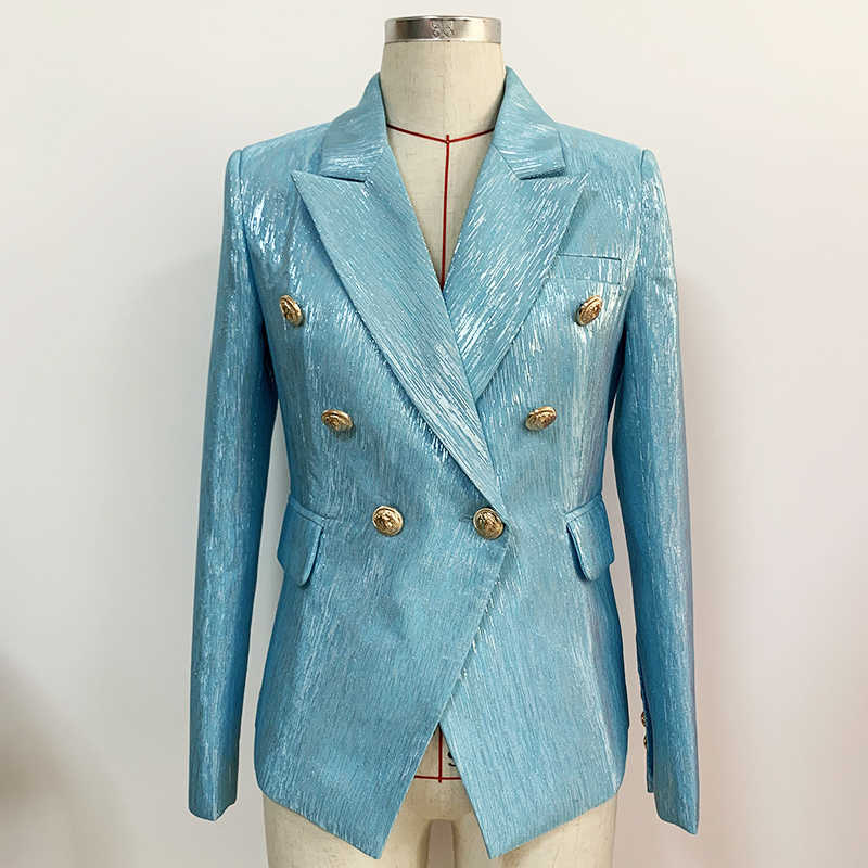 HIGH QUALITY est Designer Jacket Women' Double Breasted Lion Buttons Slim Fitting Shimmer Blazer 210526, Blue
HIGH QUALITY est Designer Jacket Women' Double Breasted Lion Buttons Slim Fitting Shimmer Blazer 210526, Blue