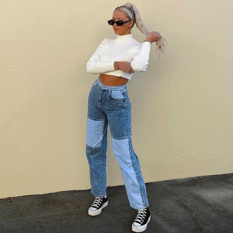 Streetwear Women's Bodycon Jeans woman Fashion Patchwork Harajuku Aesthetic Pants for women High Waisted Denim 90s 210922