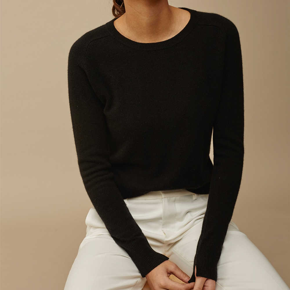adishree woman winter 100% Cashmere sweaters and auntmun knitted Pullovers High Quality Warm Female O-neck Black top 210907