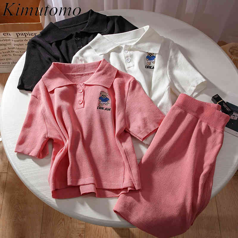 Kimutomo Cartoon Bear Embroidery Suit Women Turn-down Collar Short Sleeve T-shirt + Solid High Elastic Waist Skirt 2 Piece Set 210521, Black
Kimutomo Cartoon Bear Embroidery Suit Women Turn-down Collar Short Sleeve T-shirt + Solid High Elastic Waist Skirt 2 Piece Set 210521, Black