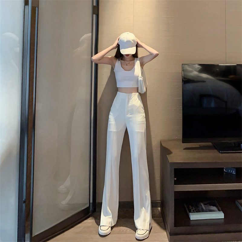 Women's Flare Pants Summer Solid Black White High Waist Pant Woman Office Lady Long Trousers Split Pantalon 210514