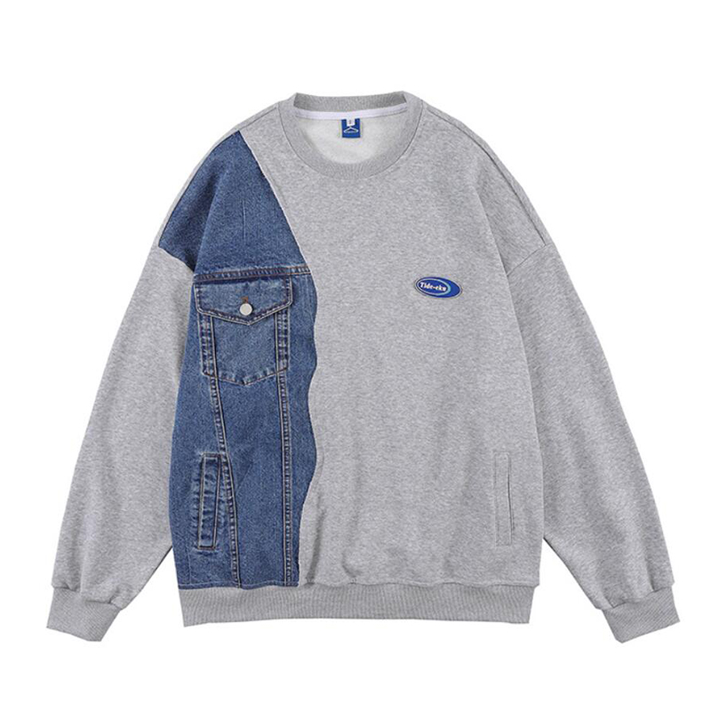 Mens' Denim Stitching Hoodies Women's Round Tie Pocket Casual Loose Long Sleeve, Y917201
Mens' Denim Stitching Hoodies Women's Round Tie Pocket Casual Loose Long Sleeve, Y917201