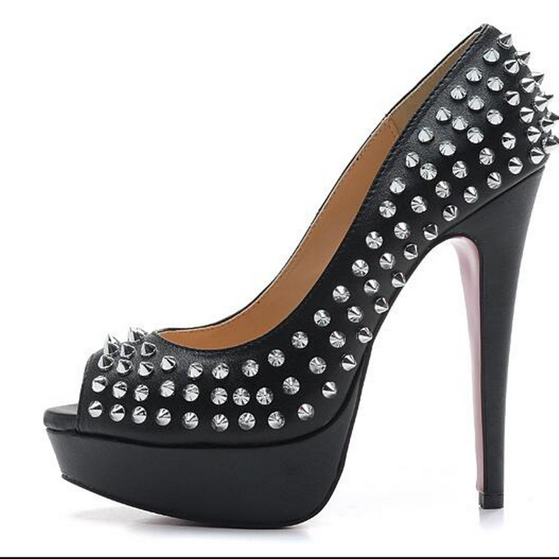 2021 14cm High Heels Nude/Black Leather With Spikes Red Bottom Pumps, Ladies Peep Toes Wedding Party Dress Shoes
2021 14cm High Heels Nude/Black Leather With Spikes Red Bottom Pumps, Ladies Peep Toes Wedding Party Dress Shoes