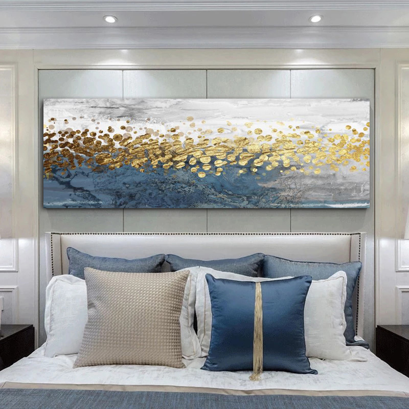 Golden Abstract Nordic Poster Wall Art Canvas Painting Pictures For Living Room Modern Home Decor Blue Bedside Prints Cuadros