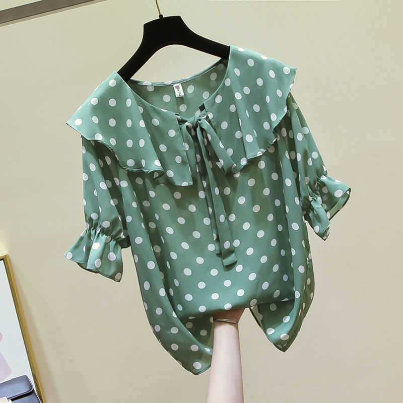 F&je Summer Women Shirt Plus Size Half Sleeve Polka Dot Print Chiffon Shirts Sweet Cute Peter Pan Collar Ruffles Blouse D24 210608, Green
F&je Summer Women Shirt Plus Size Half Sleeve Polka Dot Print Chiffon Shirts Sweet Cute Peter Pan Collar Ruffles Blouse D24 210608, Green