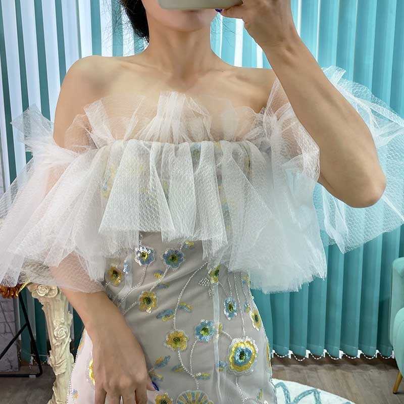 DEAT Women Mesh Dress Short Sleeve Arrivals Lady Sexy Temperament Fashion Spring Summer 11D1873 210709