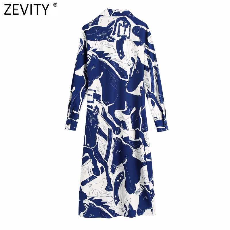 ZEVITY women vintage contrast color graffiti print shirt dress office lady long sleeve kimono vestido chic casual dresses DS4478 210603