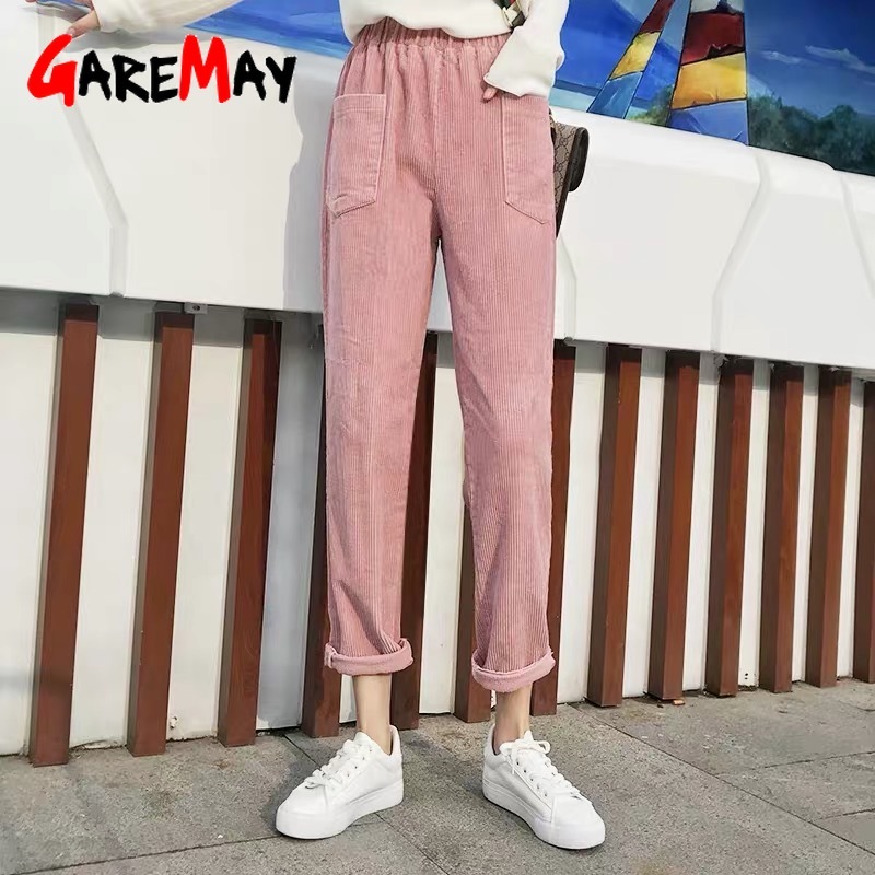 Women's Cargo Pants Thicken High Waist Trousers Soft Quality Cotton Loose Harem for 210428
