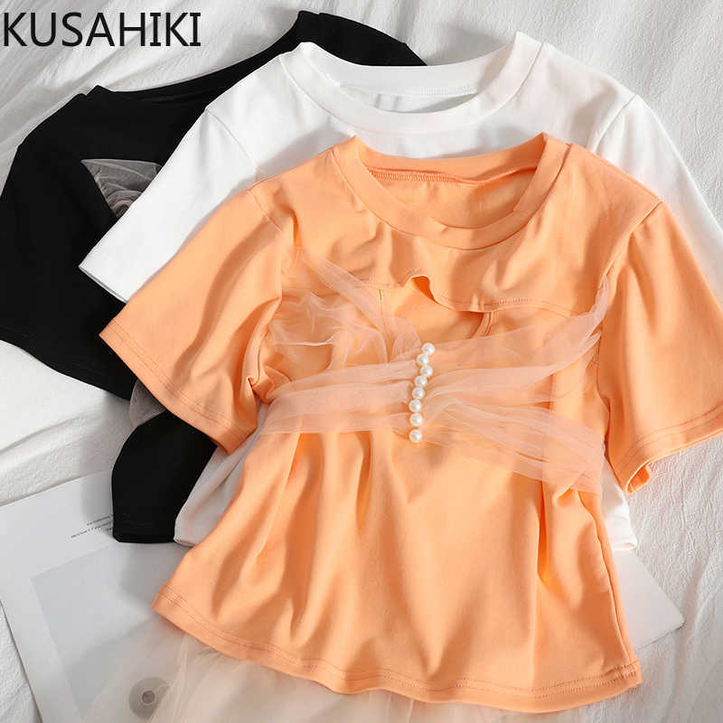 Korean Beads Mesh Bowknot T Shirts Causal Short Sleeve O-neck Women Tees Spring Summer Swet Graphic Tshirt 6G380 210603, White
Korean Beads Mesh Bowknot T Shirts Causal Short Sleeve O-neck Women Tees Spring Summer Swet Graphic Tshirt 6G380 210603, White