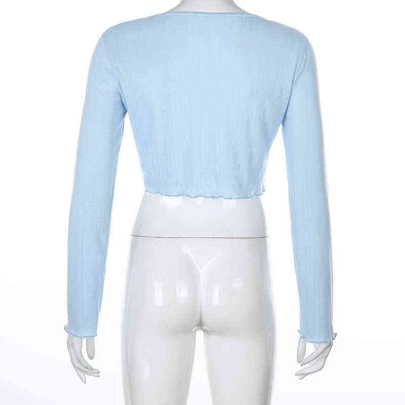 Korean Style Women's Knitted Crop Tops Solid Sexy V-Neck Short Cardigan Mujer Loose Long Sleeve Thin Sweater Woman Top Aesthetic 211117