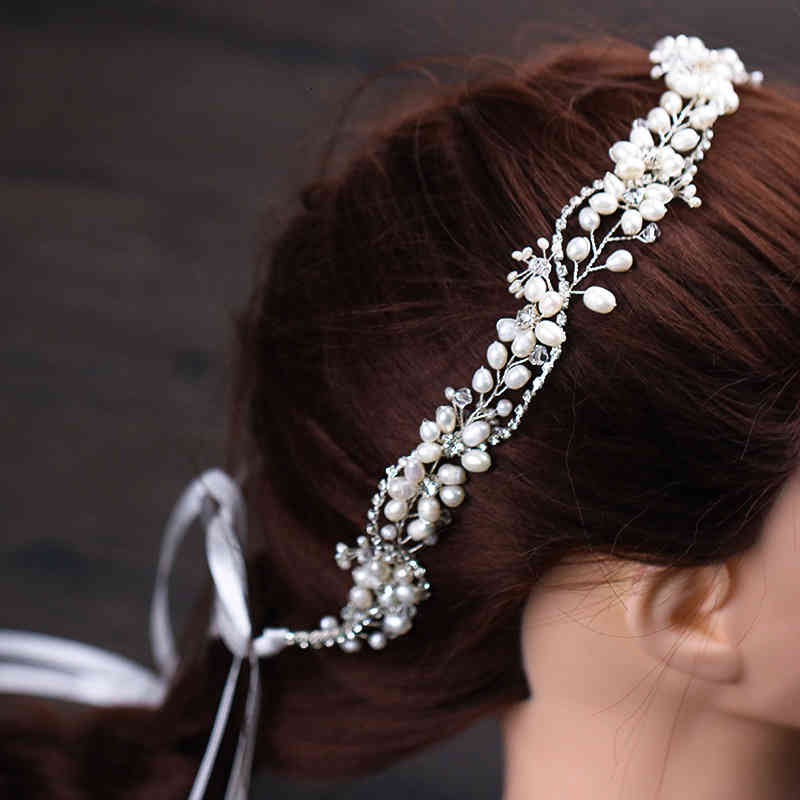 Wedding Hair Jewelry Accessories Freshwater Pearl Band Hand Woven Rhinestone Bridal Headdress Dress