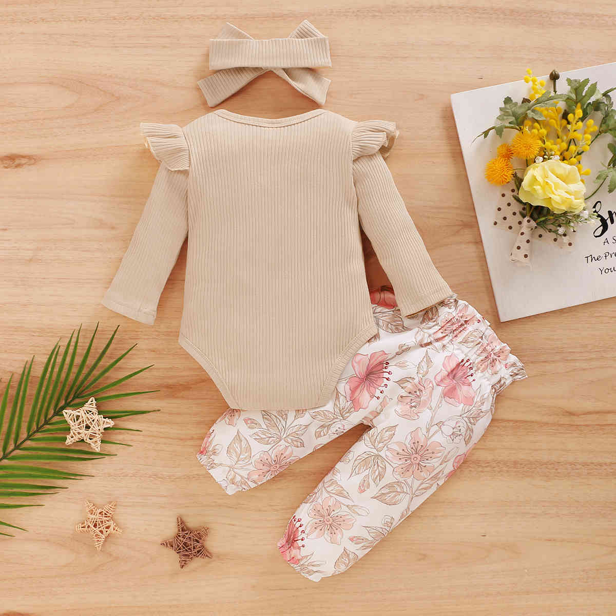 3-24M Autumn Spring born Infant Toddler Baby Girl Flower Clothes Set Knitted Romper Floral Pant Outfits Clothing 210515