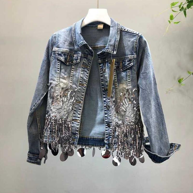 Women's Jackets Sequins Tassels Floral Embroidered Denim Jacket Women 2021 Beading Shiny Jeans Slim Basic Coat Female Outerwear, Black;brown
Women's Jackets Sequins Tassels Floral Embroidered Denim Jacket Women 2021 Beading Shiny Jeans Slim Basic Coat Female Outerwear, Black;brown