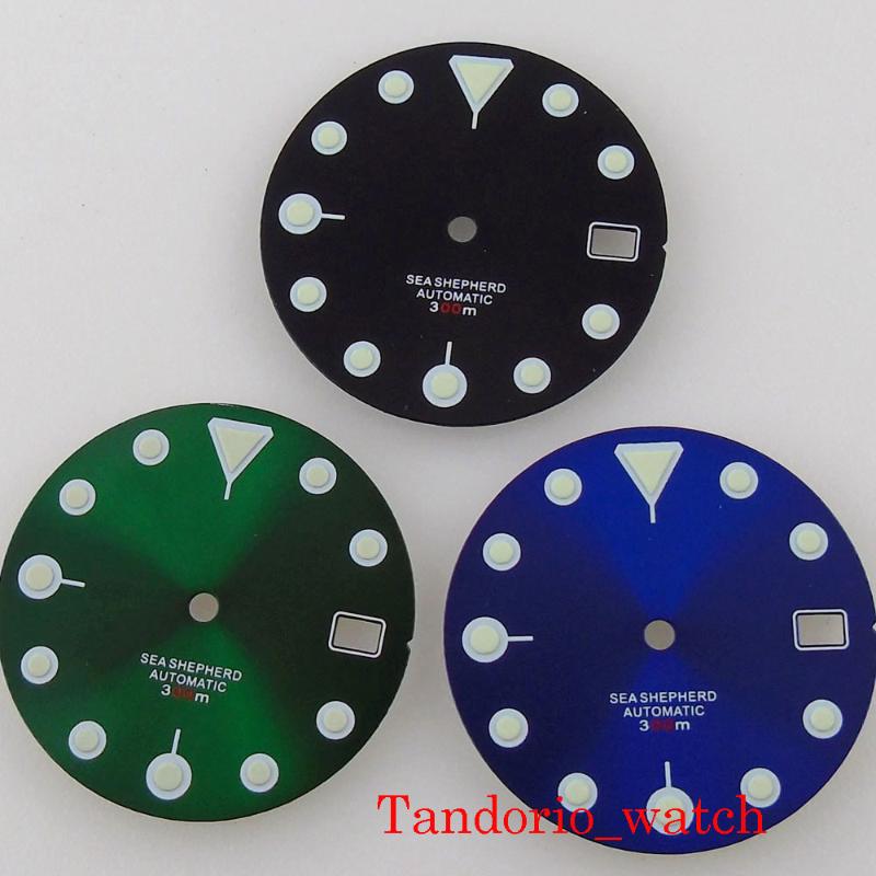 

Repair Tools & Kits 29mm Black/Green/Blue Sterile Sunburst Watch Dial Green Luminous Fit Crown At 3/4 0'clock Parts For NH35A Movement