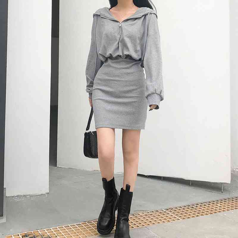 design sense hooded sweater waist pack hip skirt women's 2020 autumn thin show high casual dress, Black;gray
design sense hooded sweater waist pack hip skirt women's 2020 autumn thin show high casual dress, Black;gray