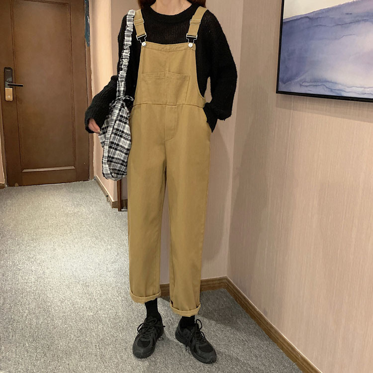 SML 2 Color jeans womens Spring autumn loose Black straight pants trousers jumpsuit casual denim overalls womens (72663 210423