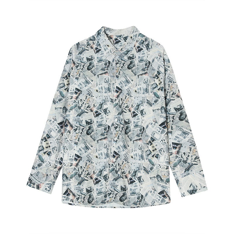 IEFB Men's Clothing Spring Korean Long Sleeve Shirt spaper Printed Square Collar Top Single Breasted Blouse 9Y5397 210524