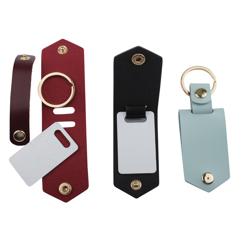 Leather Keychains Pendant Sublimation Blank Aluminum Alloy Car Keychain Keyring Heat Transfer DIY Decorative Key Chain 6 Colors