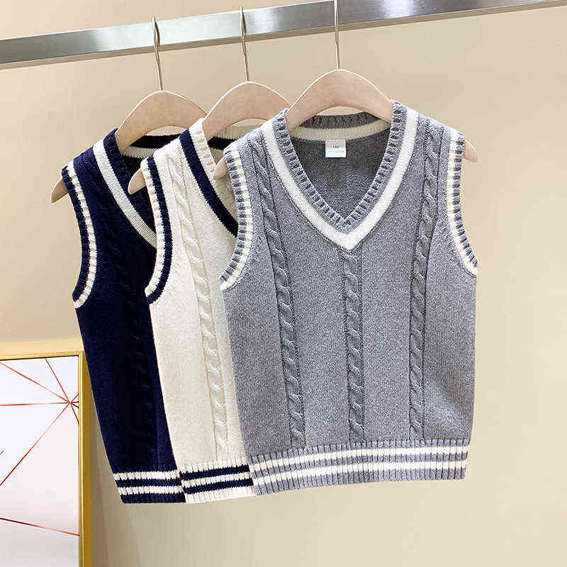 14 Years Autumn Children Pullover V-Neck Coat Boys Girls School Uniforms College Style Cotton Swearter Teens Boys Waistcoat Vest 211221