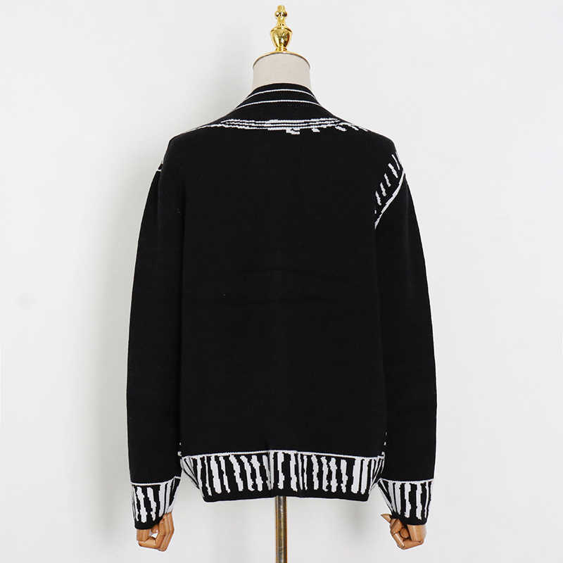 CHICEVER Casual Loose Sweaters For Women Print V Neck Long Sleeve Plus Size Elegant Cardigans Female Fashion Clothing Style 211011Z