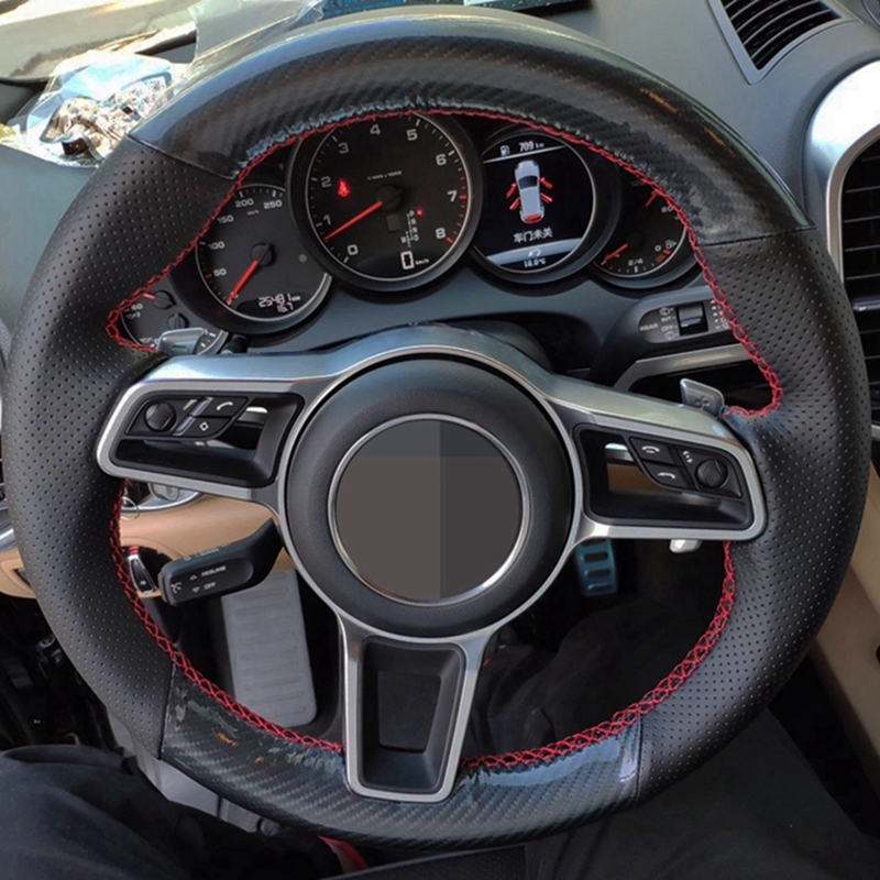 Car Steering Wheel Cover DIY Hand-stitched Non-slip Black Carbon Fiber Genuine Leather For Porsche Cayenne 2015-2016
Car Steering Wheel Cover DIY Hand-stitched Non-slip Black Carbon Fiber Genuine Leather For Porsche Cayenne 2015-2016
