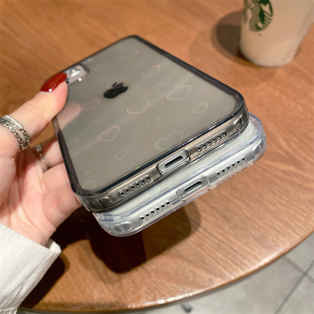 Cell Phone Cases Fashion Gradient Laser Love Heart Leaf Pattern Case For iPhone 13 11 12 Pro Max X XS XR 7 8 Plus SE 2020 Clear Cover With Hearts