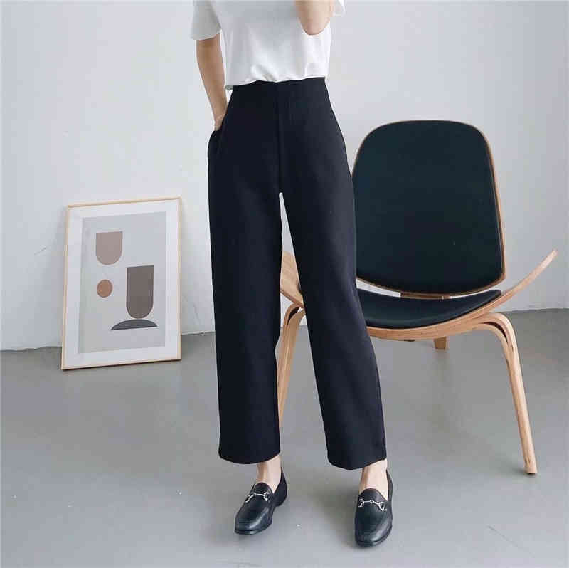 elegant women pocket straight trousers fashion ladies stylish high waist pants female vintage black pant girl chic 210430