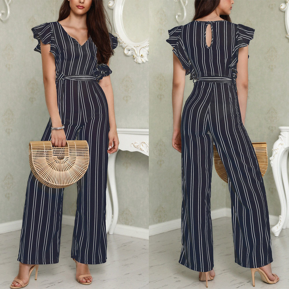 Women' Tracksuits 071520 Elegant Vertical Stripe Ruffle Detail Wrap Deep V Neck Belted Jumpsuit Summer Women Workwear 95QX, White
Women' Tracksuits 071520 Elegant Vertical Stripe Ruffle Detail Wrap Deep V Neck Belted Jumpsuit Summer Women Workwear 95QX, White
