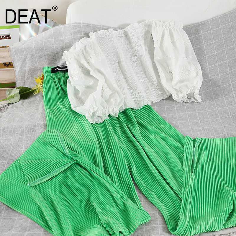 DEAT Women Ruffles Pleated Slash Neck T-shirt Long Pants Two Piece Set Fashion Temperament Spring Summer 11D840 210709, Green
DEAT Women Ruffles Pleated Slash Neck T-shirt Long Pants Two Piece Set Fashion Temperament Spring Summer 11D840 210709, Green
