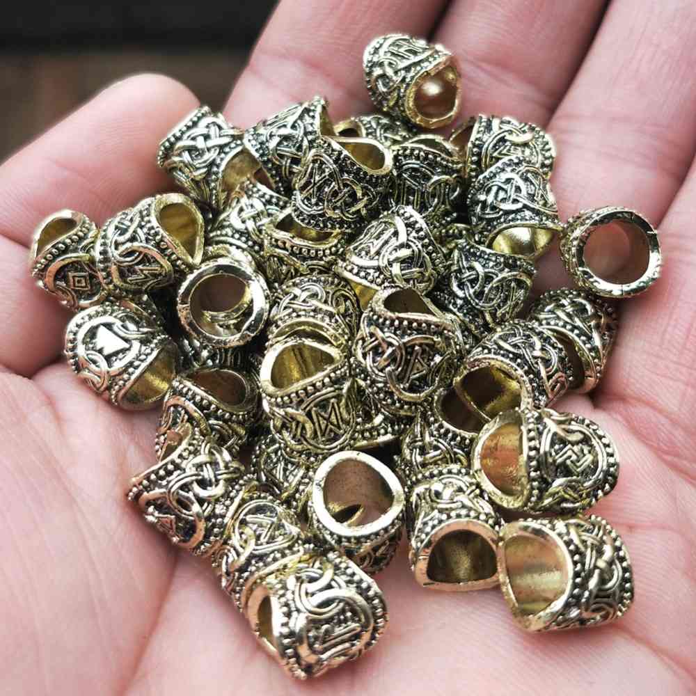24Pcs Runic Runes Metal Beads Viking Jewelry Bead For Hair Beard Braided Charms Bracelet Making Jewerly Craft Whole Supplies