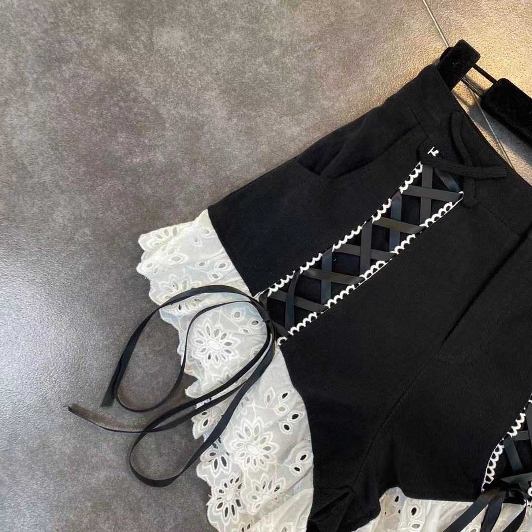 DEAT Spring Arrivals High Waist Drawstring Lace Patchwork Denim Shorts Women Streetwear ML506 210611