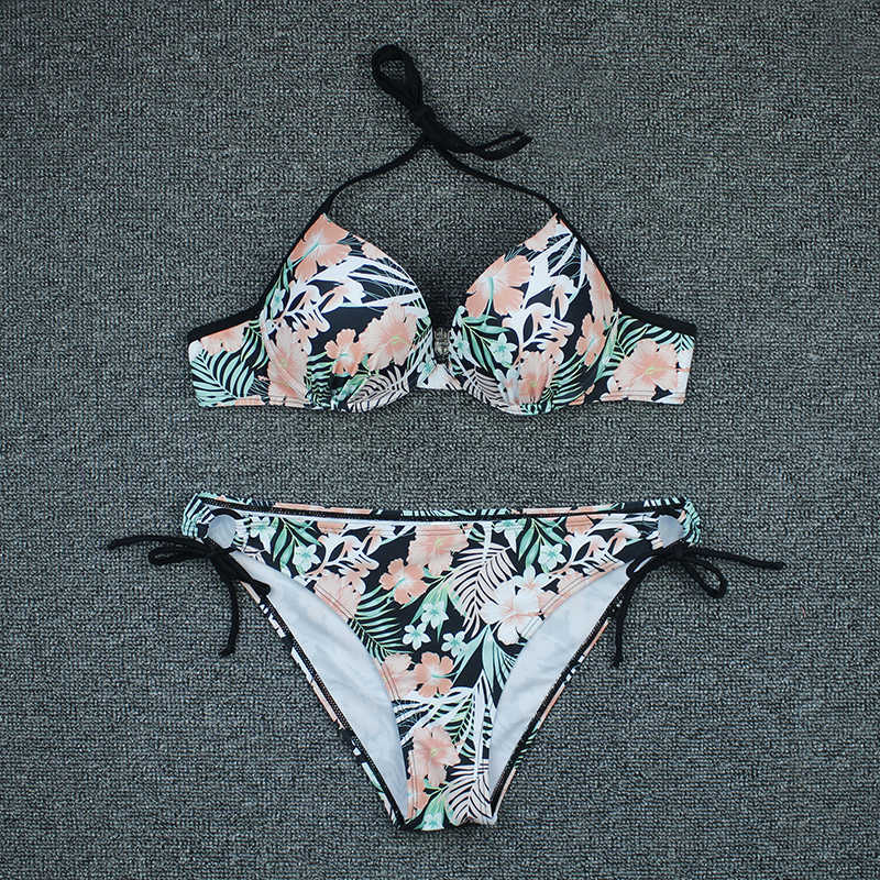 Sexy Bikini Swimwear Women Push Up Bikinis Set Print Flowers Swimsuit Brazilian Beach Wear Two Plece Bathing Suit L 210611