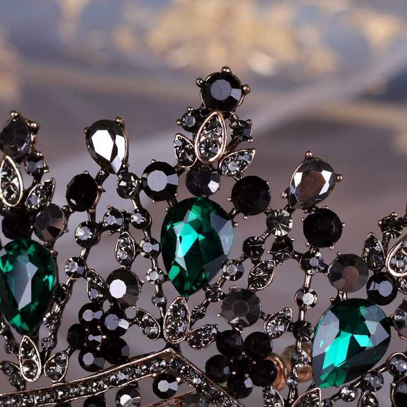 Baroque Bronze Black Green Crystal Bridal Tiaras Crown Vintage Diadem for Brides Headbands Wedding Hair Accessories 210707