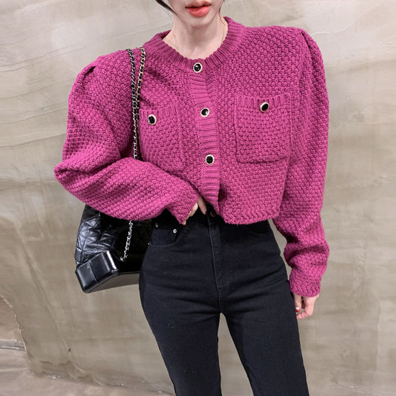 Nomikuma Korean Short Knitted Cardigan Single Breasted Long Sleeve O-neck Elegant women Sweater Coat Autumn Knitwear 6C167 210427