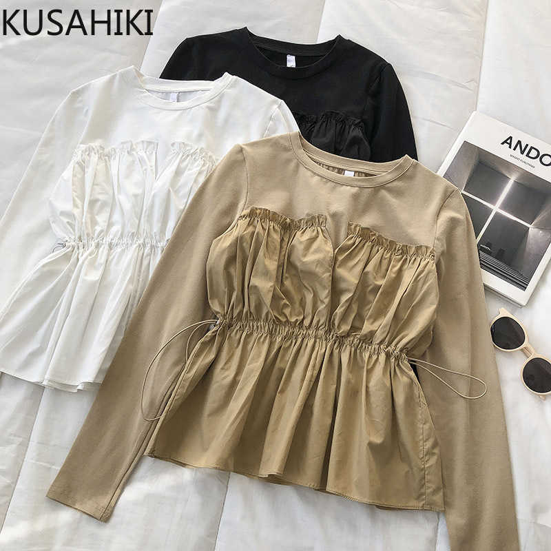 KUSAHIKI Spring Women Doll Shirt Korean Patchwork Drawstring Slim Waist Blouse Causal O-neck Long Sleeve Blusas 6E248 210602, Black
KUSAHIKI Spring Women Doll Shirt Korean Patchwork Drawstring Slim Waist Blouse Causal O-neck Long Sleeve Blusas 6E248 210602, Black