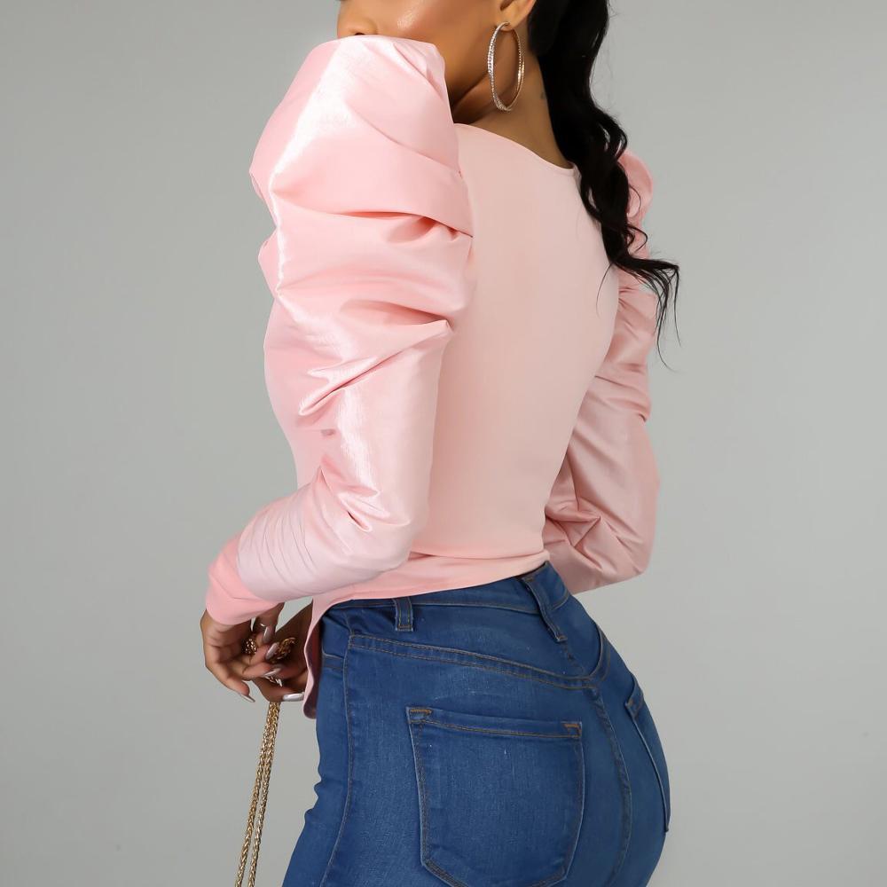 Long Sleeve Blouse For Women Pink Puff Slim Elegant Work Business Office Lady Wear Tops Shirts 210510