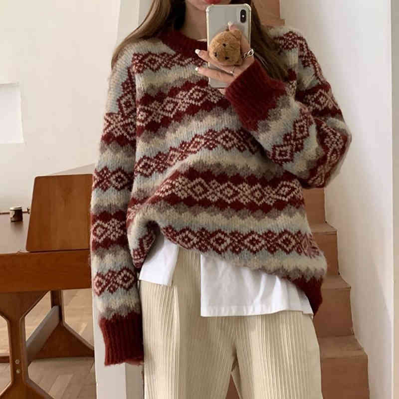 Wonder Winter Vintage Knitted Sweater Casual Ugly Christmas Loose Thick Pullovers Korean Style Chic Top 210510