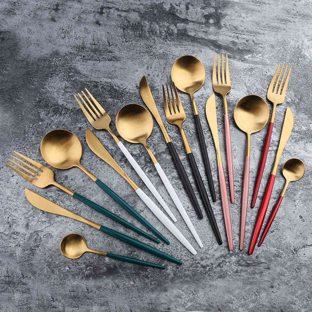 One knife, one fork and two tablespoons four pgs/set Spray Paint 304 Set of Stainless Steel Talheres Knife Spoon Kitchen Tool