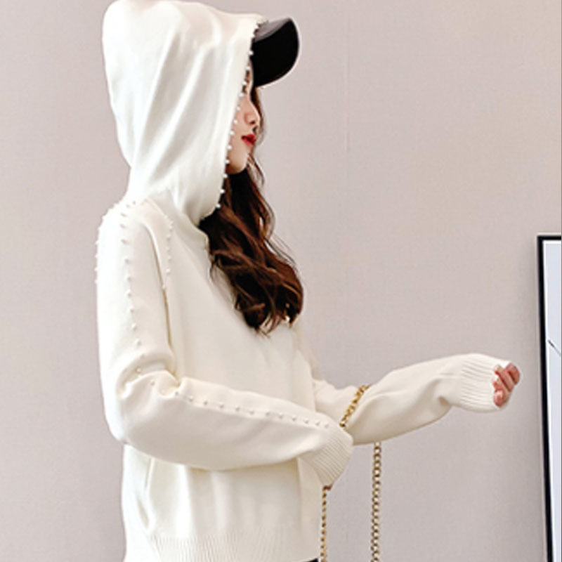 Autumn/winter Women Sweaters and Pullovers Computer Knitted Casual Hooded Loose Beading Solid Women Sweaters 5194 50 210518