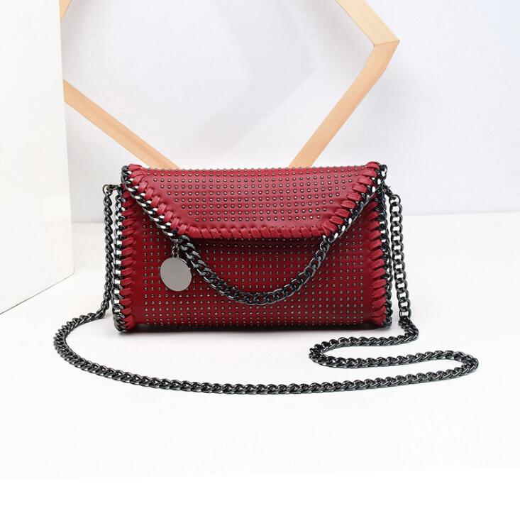 

Factory wholesale women bag street fashion rivet solid color leather handbag exquisite hardware rivets punk shoulder bags simple atmospheric contrast handbags, Black22(boutique box)