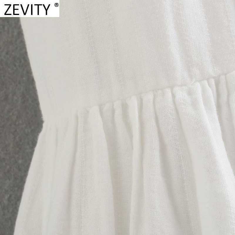 Zevity Women Back Bow Tied Patchwork White Sling Midi Dress Female Spaghetti Strap Vestido Chic Casual Summer Dresses DS8304 210603