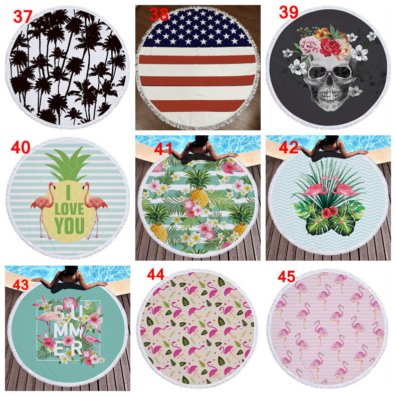 72 designs Summer Round Beach Towel With Tassels 59 inches Picnic mat 3D printed Flamingo Windbell Tropical Blanket girls bathing RRD7686 Free shippin