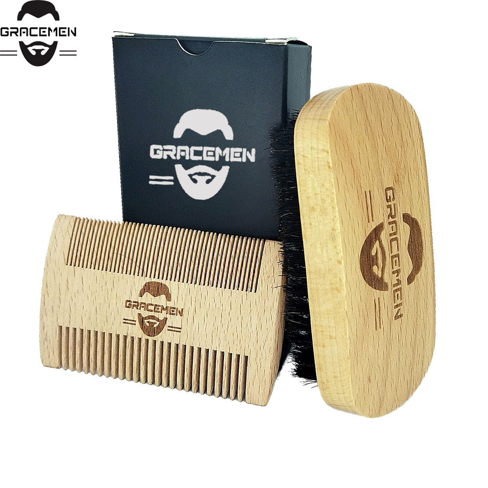 MOQ 100 Set Personalized LOGO Men Beard Care Kit for Face / Head Hair Mustache Beech Wood Brush and Dual Sides Comb Sets With Custom Black Gift Box
MOQ 100 Set Personalized LOGO Men Beard Care Kit for Face / Head Hair Mustache Beech Wood Brush and Dual Sides Comb Sets With Custom Black Gift Box