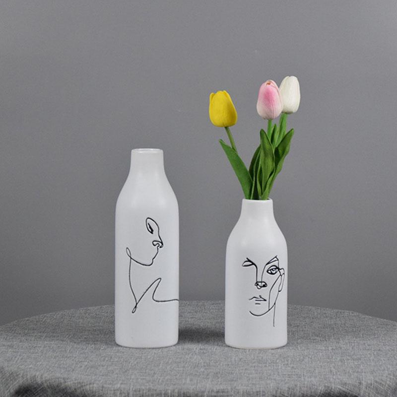 Vases Nordic Artist Human Face Ceramic Flower Vase Home Decoration Modern Plant Holder Desk Hydroponics Room Decor