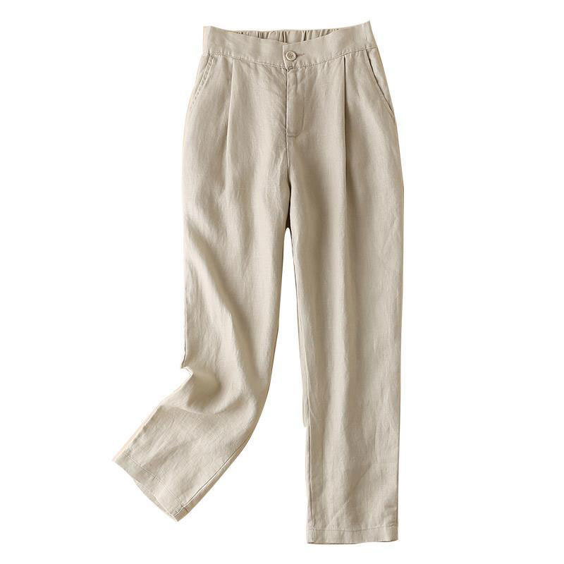 Spring Korea Fashion Women Pants Plus Size All-match Casual Solid Cotton Linen Harem Elastic Waist Ankle-length D150 210512