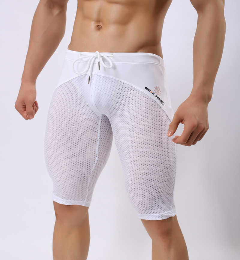 BRAVE PERSON Summer Style Breathable Mesh Men Tight casual Shorts Bodybuilding Solid Tights Mesh Shorts sexy Transparent Shorts 210720