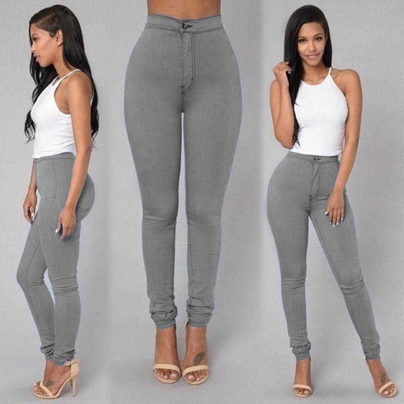 Womens fashion solid color leggings high waist stretch jeans slim pencil pants white black blue trousers 210922