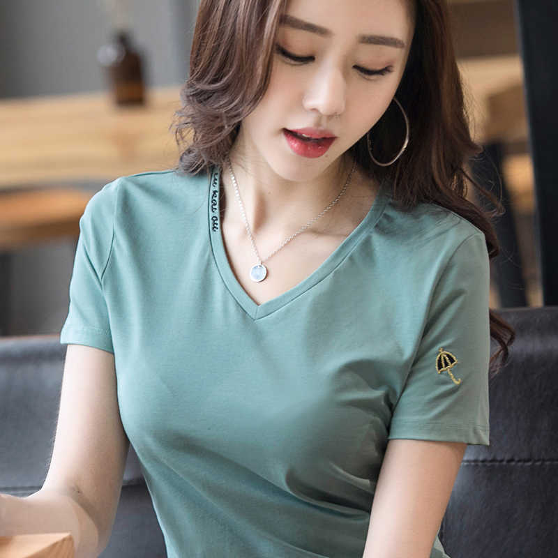 Simple Style Women Spring Summer T Shirts Lady Casual Slim V-Neck Tees Shirt Tops DF2024 210609, Green
Simple Style Women Spring Summer T Shirts Lady Casual Slim V-Neck Tees Shirt Tops DF2024 210609, Green